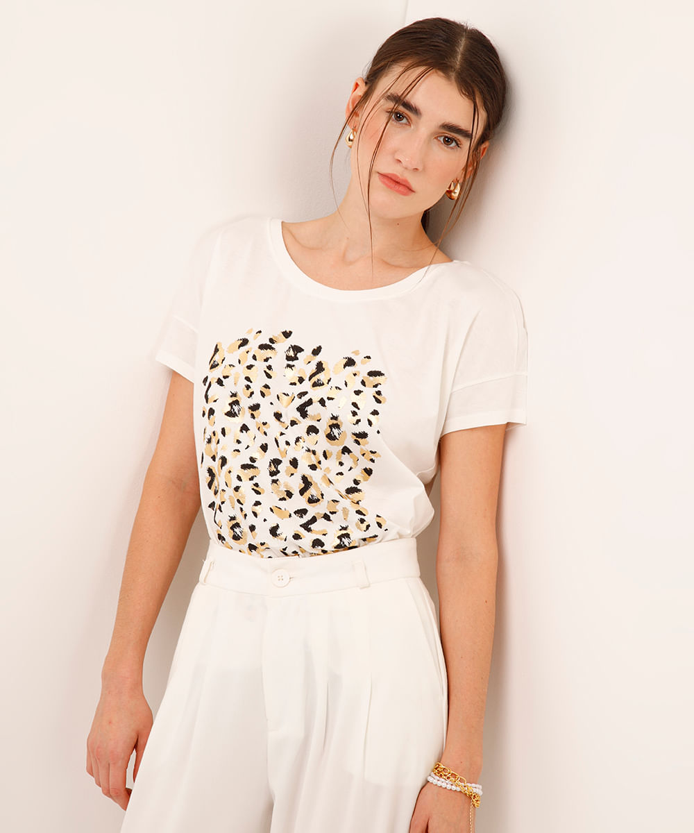 camiseta de algodão animal print off white