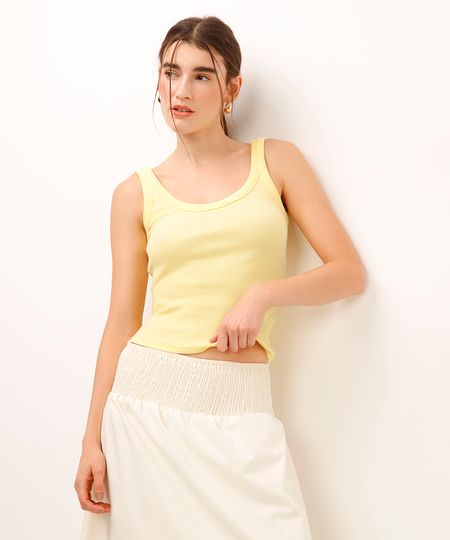 regata de algodão canelada - amarelo claro GG regata de algodão canelada - amarelo claro GG