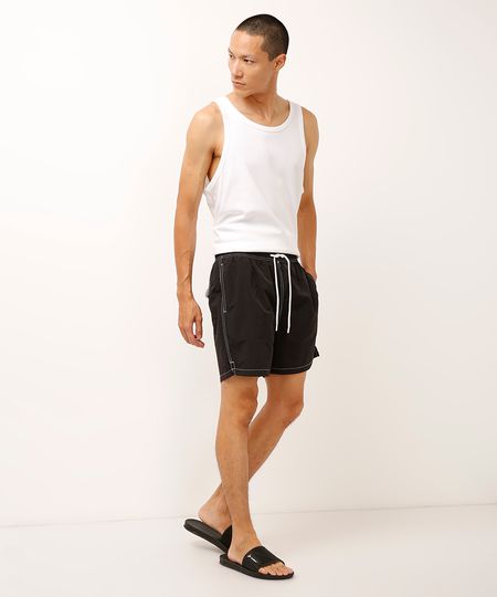 short de poliamida cós com elástico preto M