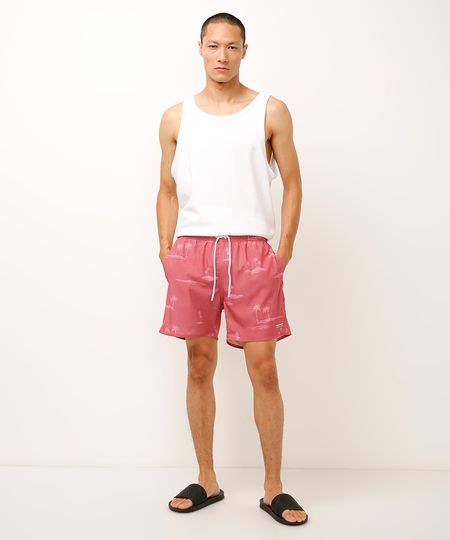 short reto cós com cordão coqueiro rosa P