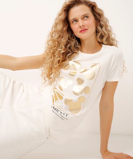 camiseta de algodão mickey off white P camiseta de algodão mickey off white P