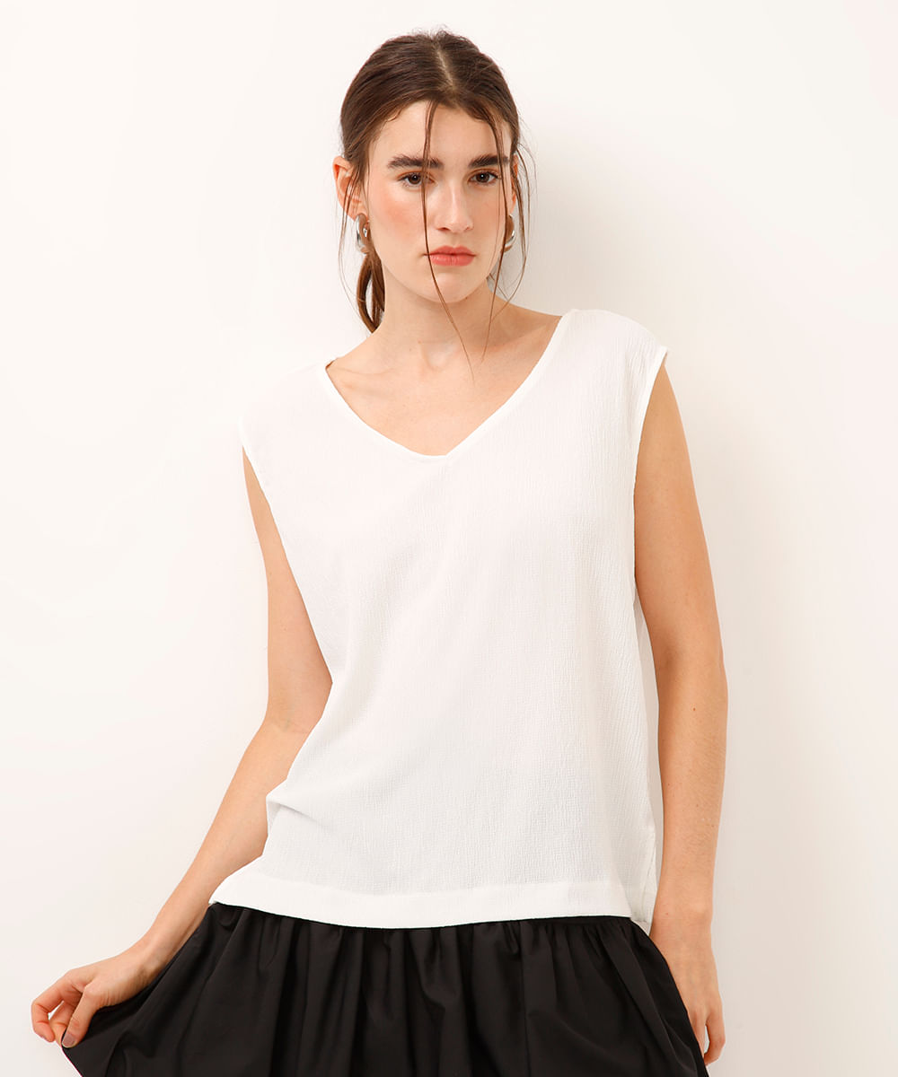 regata decote v texturizada off white