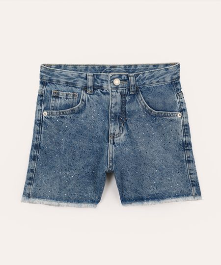 short jeans juvenil com brilhos azul 12