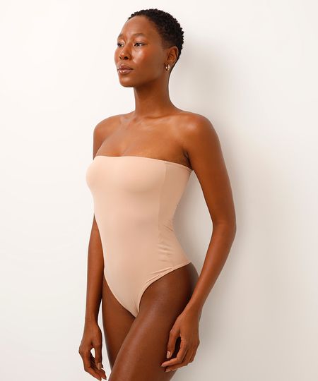 body sem alça de poliamida bege M body sem alça de poliamida bege M