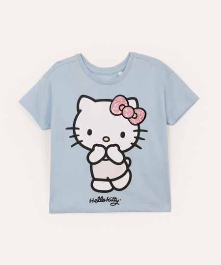 camiseta infantil de algodão hello kitty com paetê azul 1 camiseta infantil de algodão hello kitty com paetê azul 1