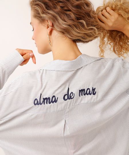 camisa saída de praia de viscose listrada azul P