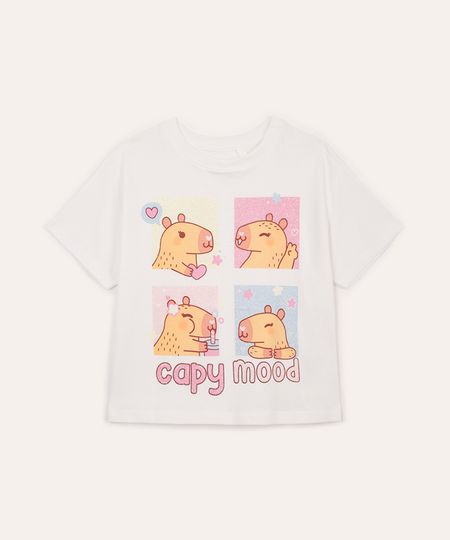 camiseta infantil de algodão capivaras com glitter off white 8 camiseta infantil de algodão capivaras com glitter off white 8