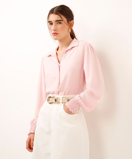camisa de viscose com franzido rosa GG