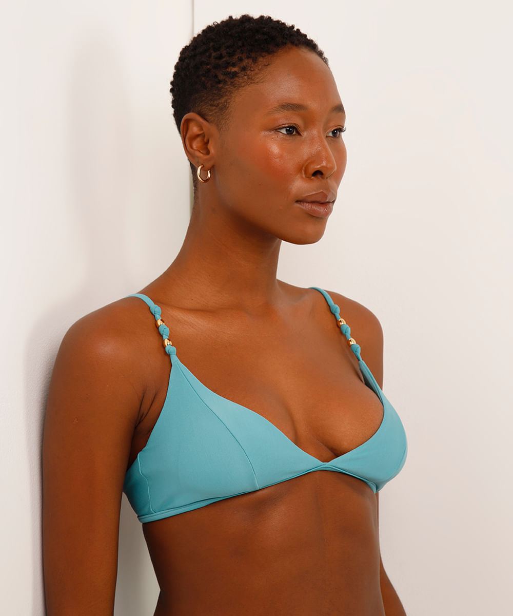 biquíni top triângulo com bojo removível azul