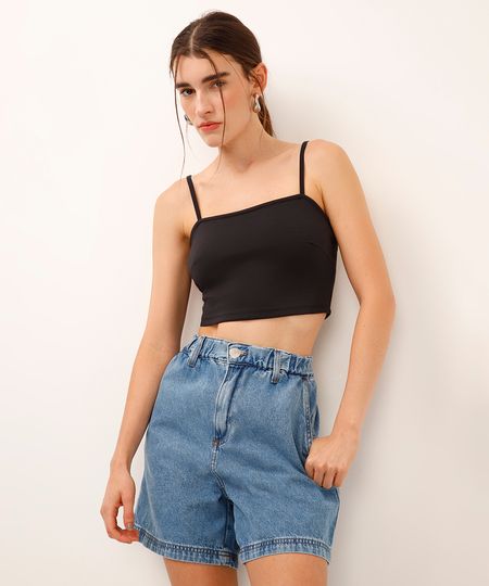 cropped alça fina decote quadrado - preto G cropped alça fina decote quadrado - preto G