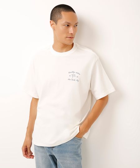 camiseta de algodão manga curta brooklyn motors off white M