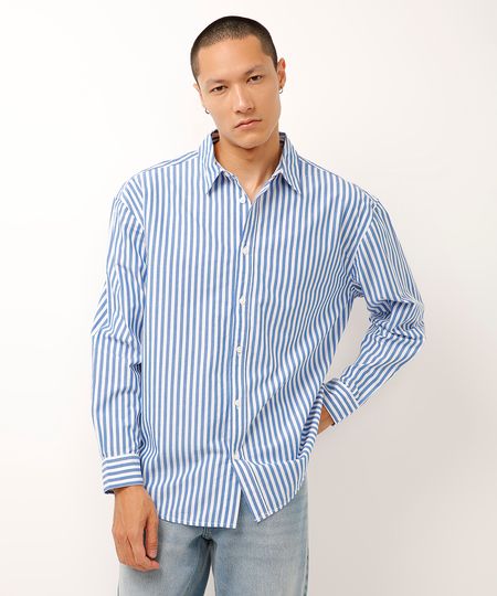 camisa oversized de algodão listrada azul M