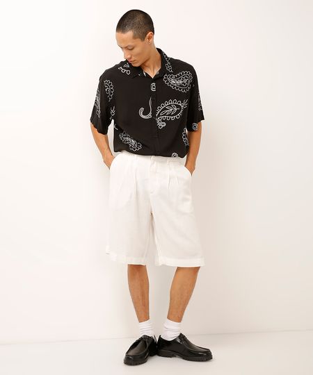 bermuda baggy com linho branca 42 bermuda baggy com linho branca 42