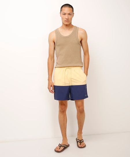 short reto de poliamida bicolor amarelo P