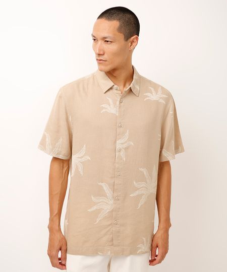 camisa com linho folhagem bege G