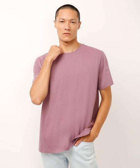 camiseta de algodão básica manga curta - roxo claro PP