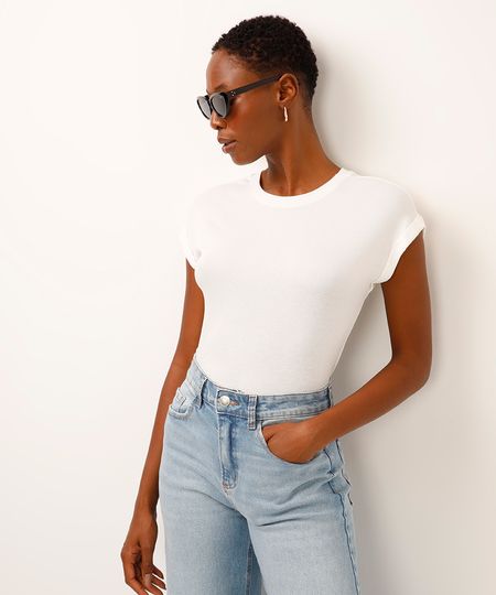 blusa de viscose canelada off white P