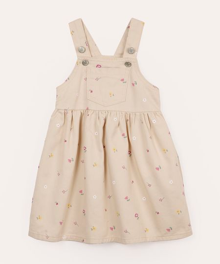 salopete infantil de sarja floral bege 1