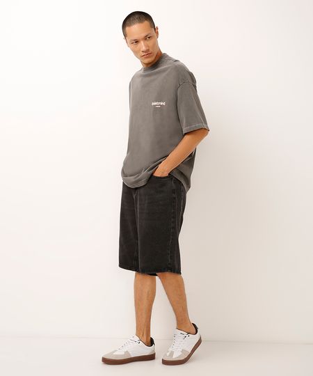 bermuda baggy jeans com bolsos preta 46