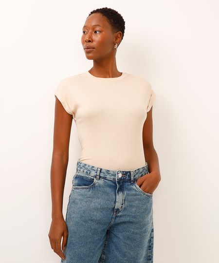 blusa de viscose canelada bege M