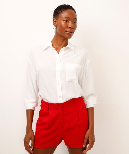camisa de viscose com bordado off white PP