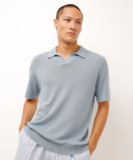 polo de tricot manga curta azul M