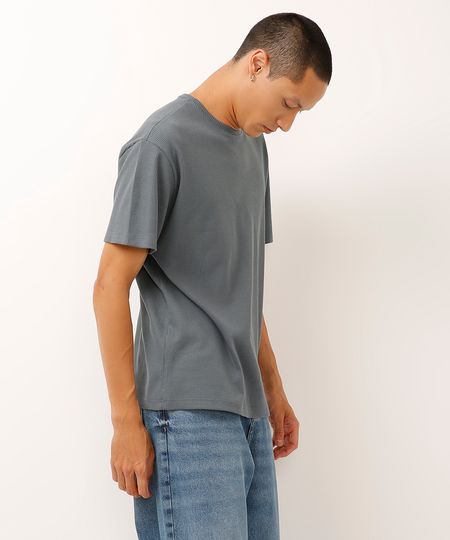 camiseta relaxed de algodão texturizada azul PP camiseta relaxed de algodão texturizada azul PP