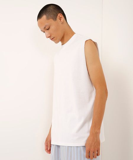 regata machão de algodão texturizada branco P regata machão de algodão texturizada branco P