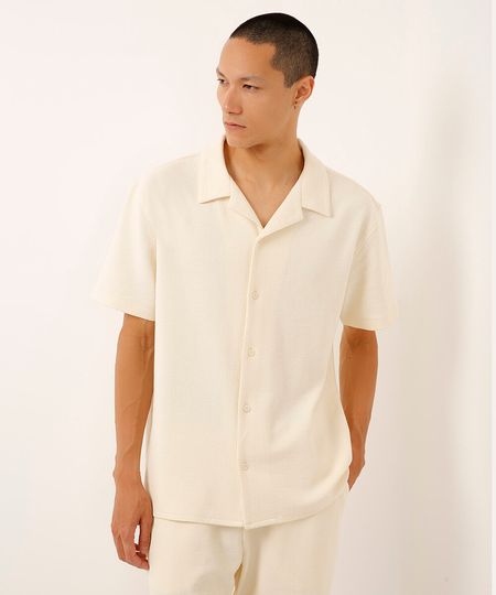 camisa de tricot manga curta off white P camisa de tricot manga curta off white P
