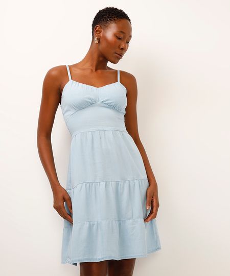 vestido curto jeans com recortes azul M vestido curto jeans com recortes azul M