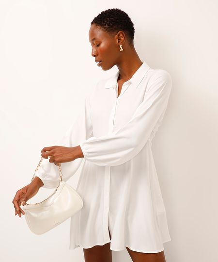 vestido curto de viscose manga bufante off white PP vestido curto de viscose manga bufante off white PP