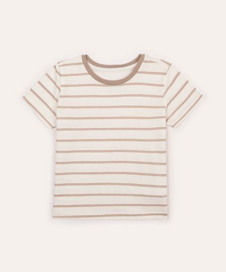 camiseta de algodão infantil listrada  bege 4