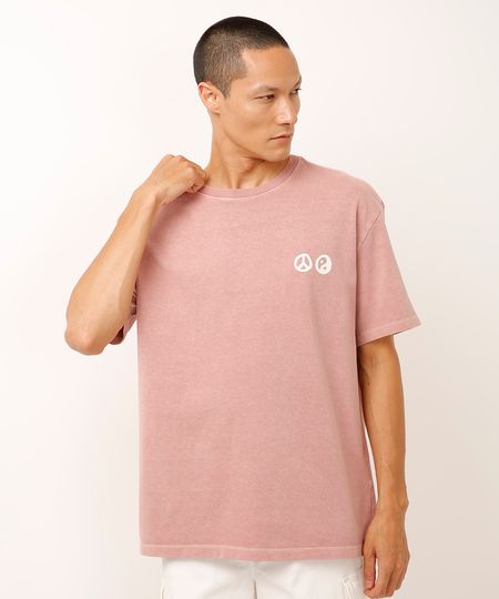 camiseta relaxed de algodão good vibes - rosa velho P
