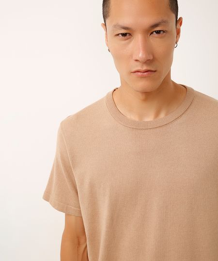 camiseta relaxed de tricot manga curta bege GG