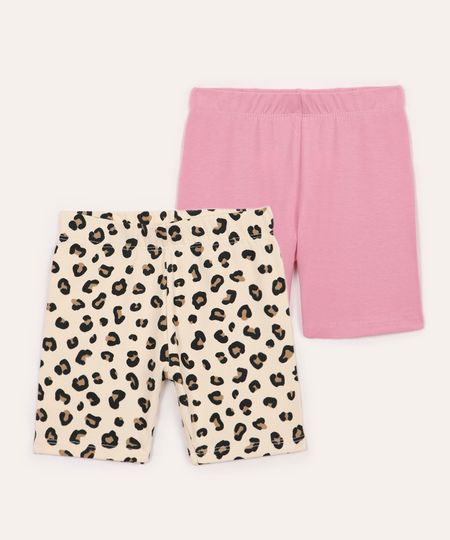 kit de 2 bermudas infantis animal print colorida 2