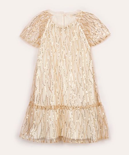 vestido de tule infantil com paetê dourado 6