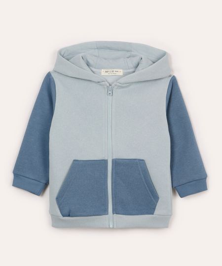 blusão de moletom infantil com capuz bicolor azul 3