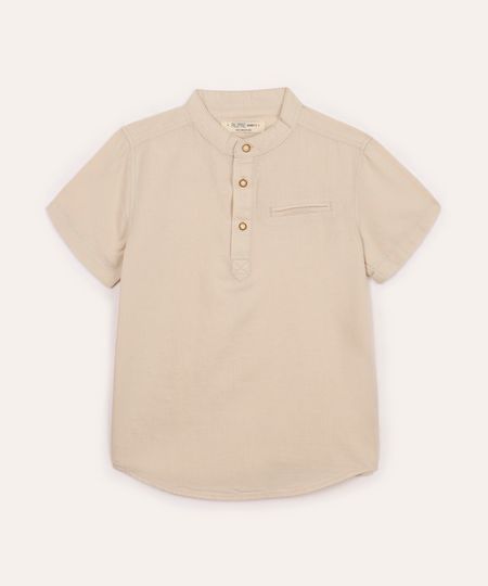 camisa com linho infantil manga curta bege 8