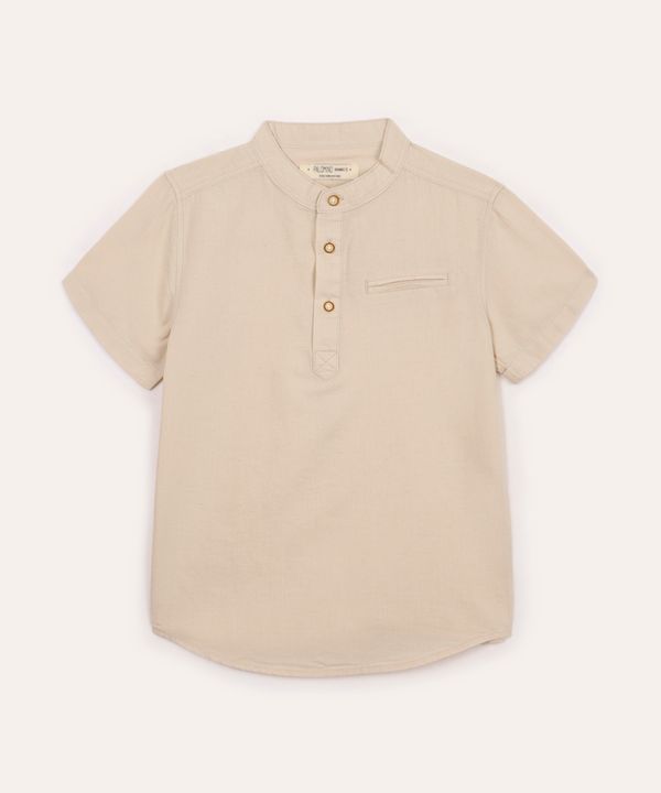 camisa com linho infantil manga curta bege 8