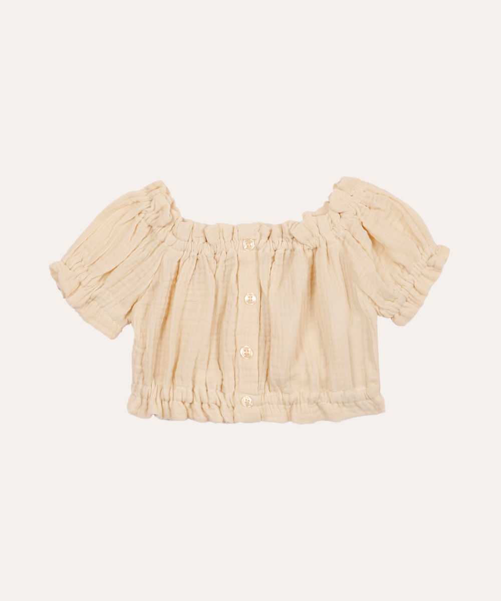 cropped infantil de algodão texturizado bege