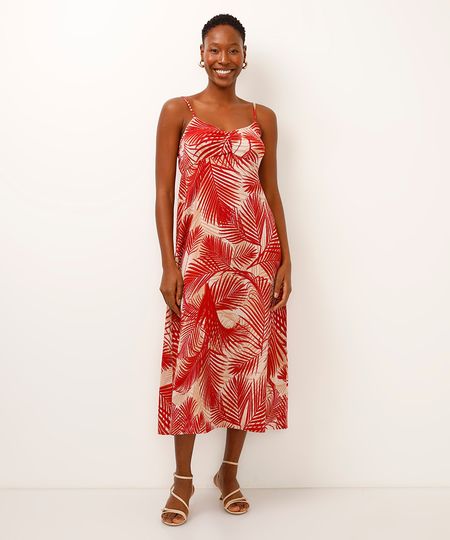 vestido midi texturizado folhagem bege PP