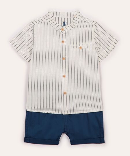 conjunto com linho infantil listrado azul 12-18