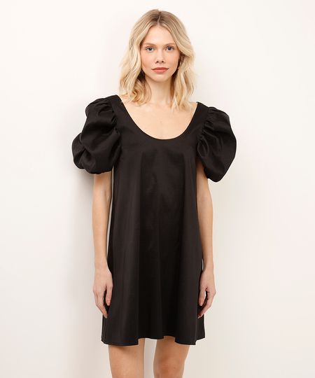 vestido curto manga bufante preto PP
