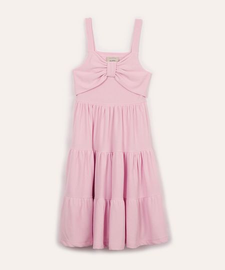 vestido infantil texturizado com laço rosa 4