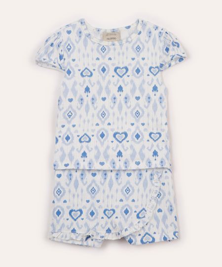conjunto curto infantil corações - azul claro 4