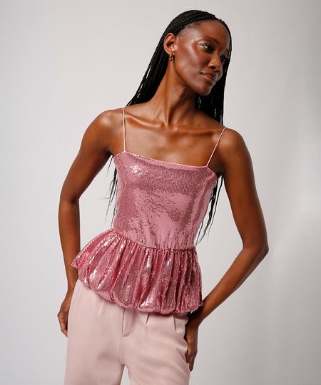 blusa balonê de paetê mindset rosa PP blusa balonê de paetê mindset rosa PP