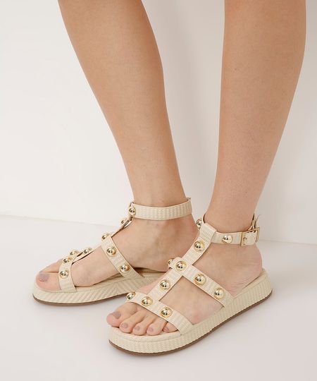 rasteirinha flatform com tachas via uno off white 34