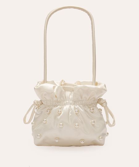 bolsa bucket acetinado com pérolas off white UNICO bolsa bucket acetinado com pérolas off white UNICO
