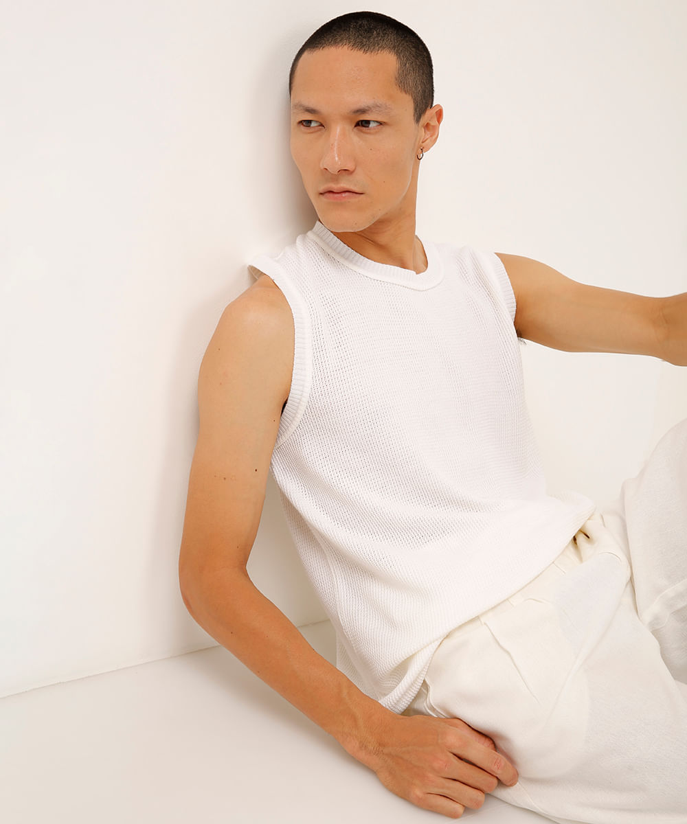 regata de tricot texturizada off white