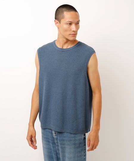 regata de tricot texturizada azul M